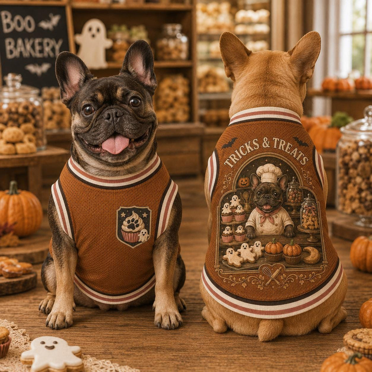 Halloween Dog Jersey, Tricks & Treats French Bulldog Shirt, Spooky Bakery Pet Tank, Pumpkin Ghost Dog Outfit, Fall Pet Gift