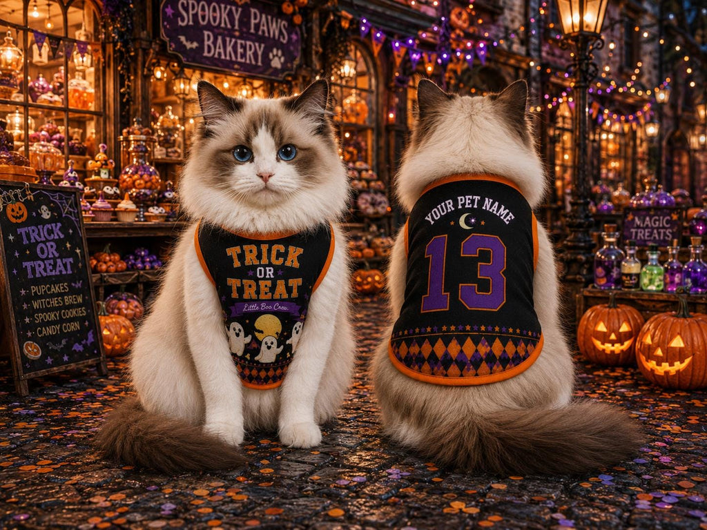 Trick or Treat Pet Jersey, Personalized Dog Name Number Shirt, Little Boo Crew Halloween Costume, Ghost Carnival Pet Outfit
