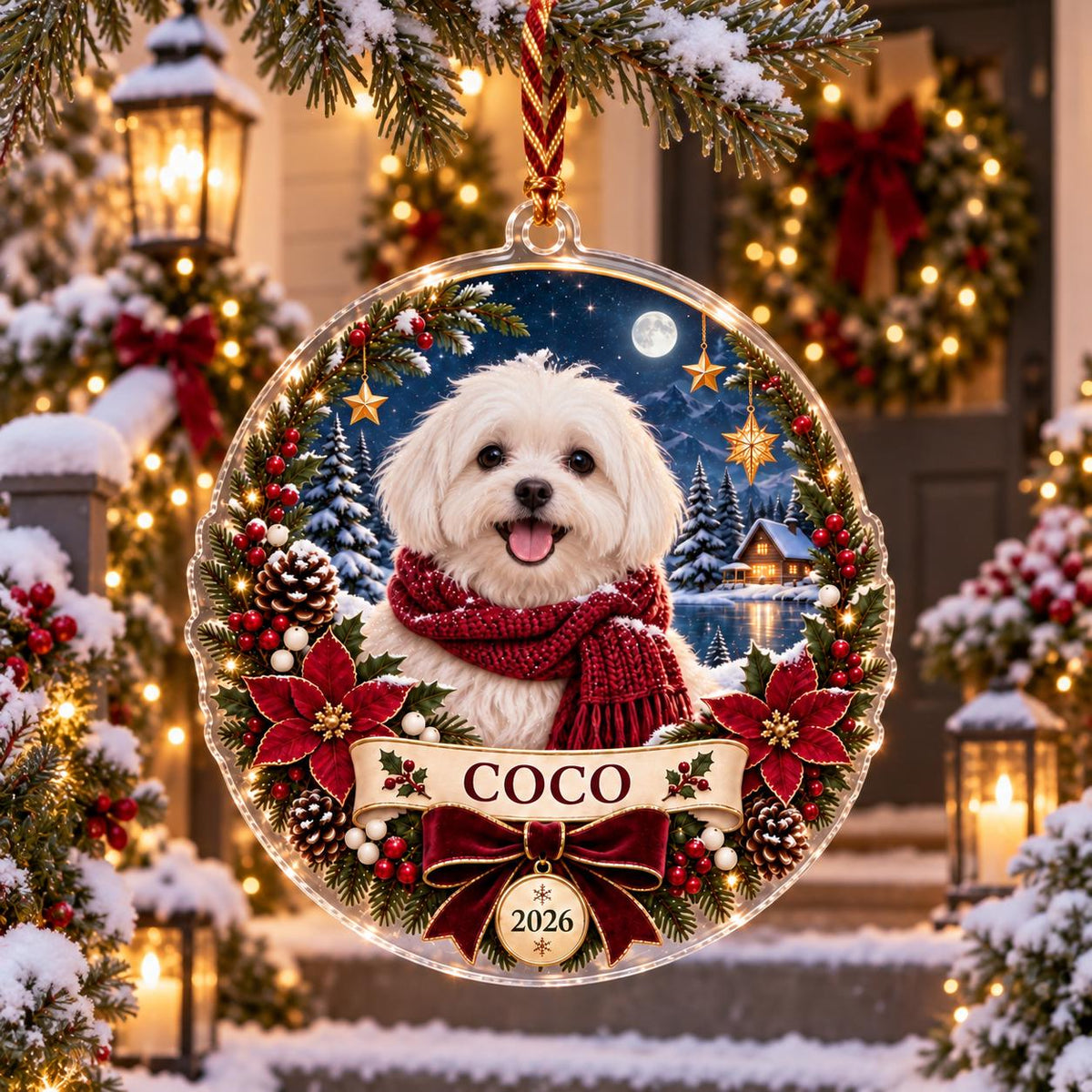 Golden Retriever Christmas Ornament, Personalized Dog Acrylic Keepsake, Custom Pet Name Year Decor, Dog Lover Holiday Gift