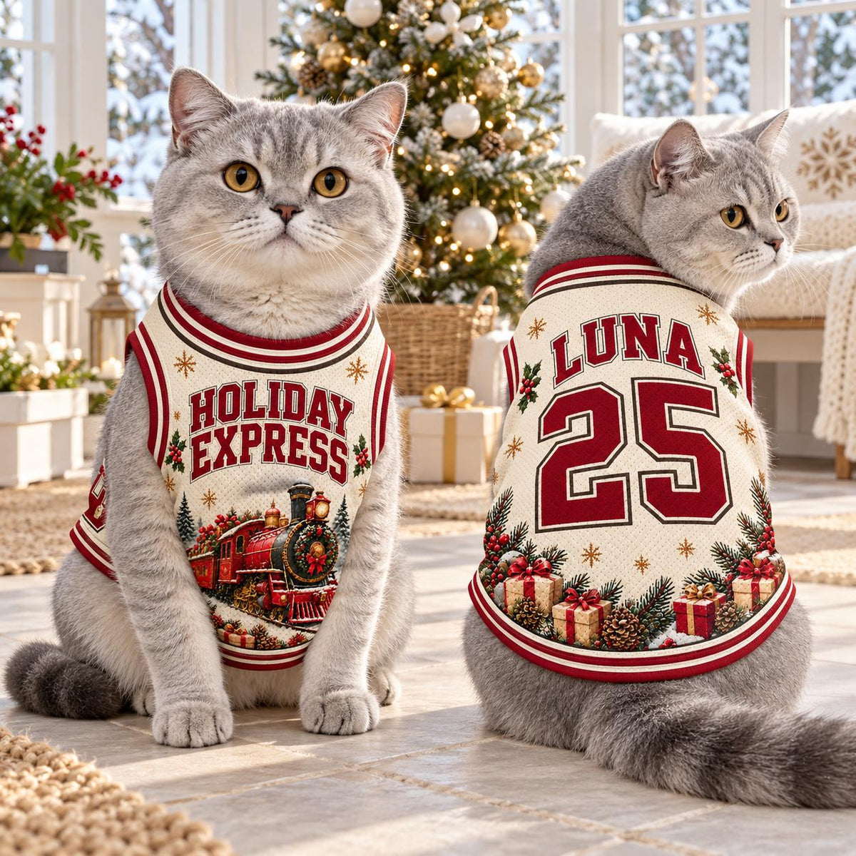 Holiday Express Pet Jersey, Personalized Dog Name Number Shirt, Christmas Train Pet Outfit, Custom Holiday Dog Gift
