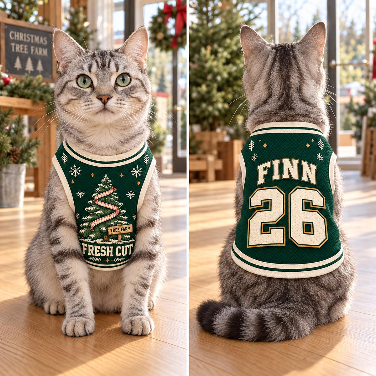 Fresh Cut Pet Jersey, Personalized Dog Name Number Shirt, Christmas Tree Farm Pet Top, Holiday Sports Outfit, Custom Dog Gift