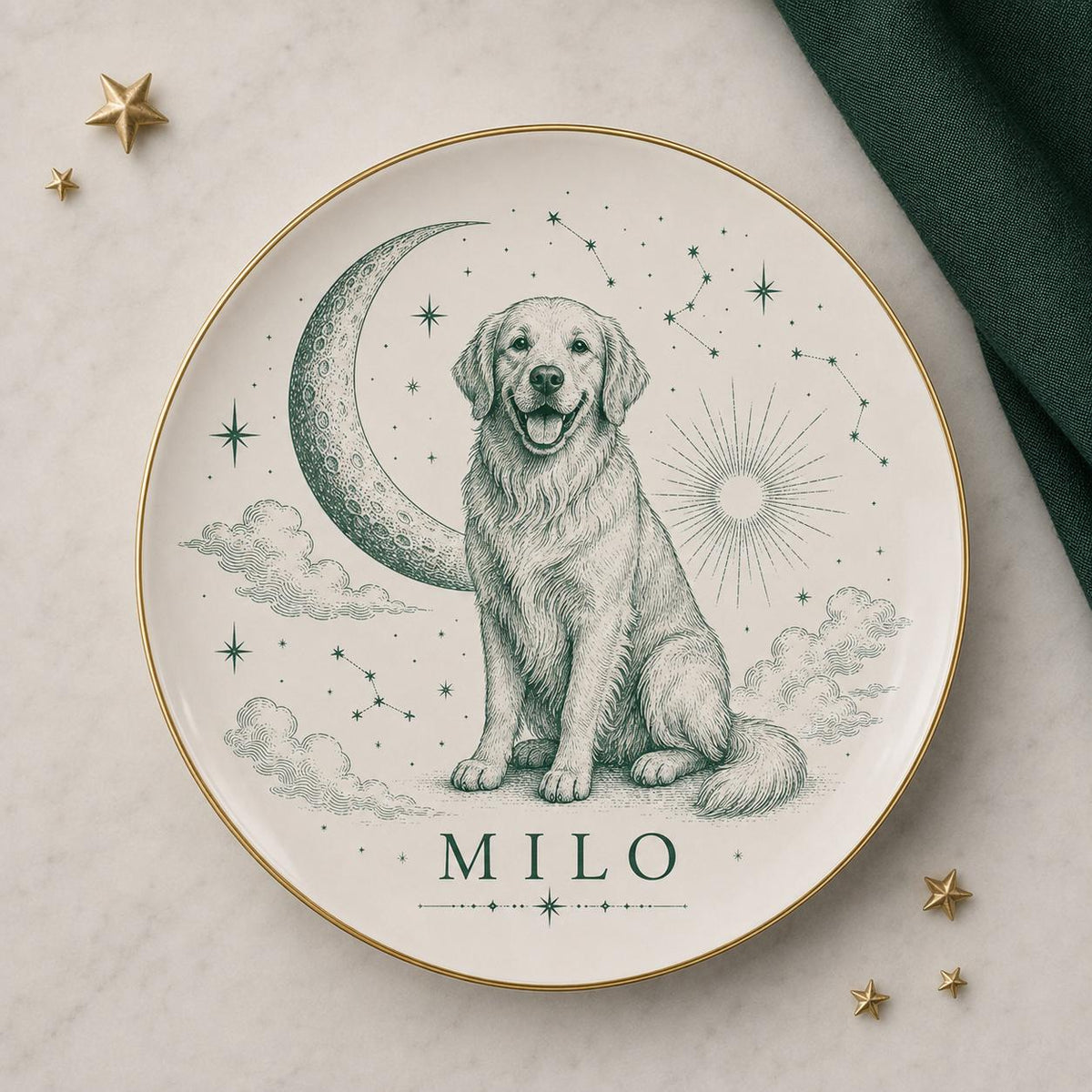 Celestial Black Cat Dish, Personalized Pet Name Plate, Moon and Stars Cat Keepsake, Mystical Cat Decor, Witchy Cat Lover Gift