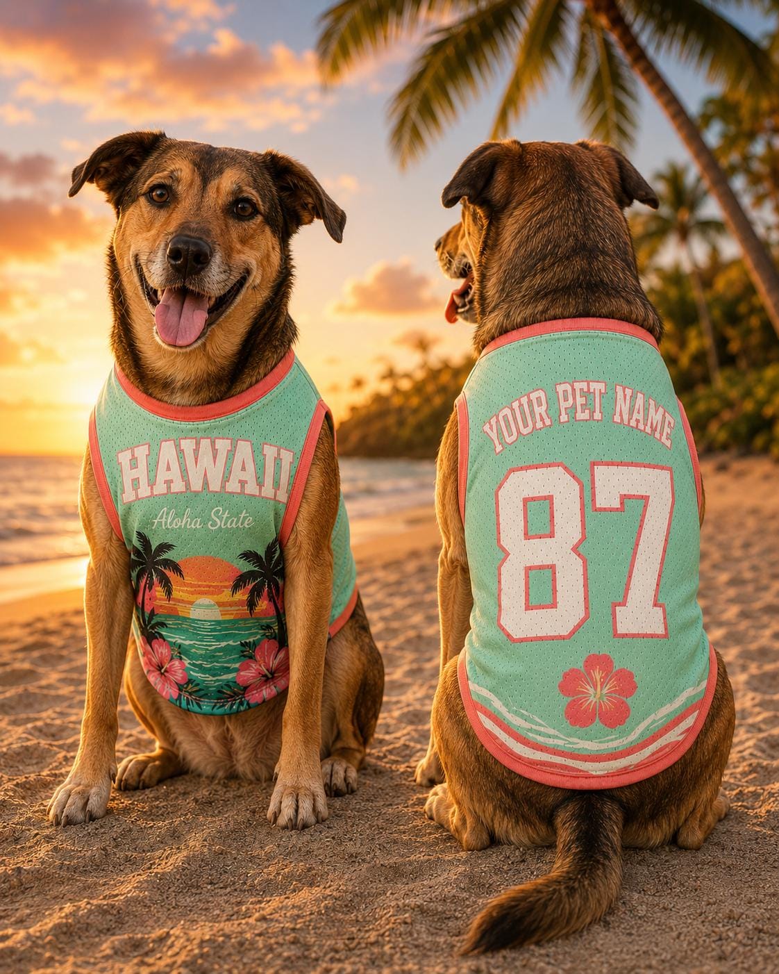 Hawaii Aloha State Pet Jersey, Personalized Dog Name Number Shirt, Tropical Beach Pet Outfit, Hawaiian Dog Gift