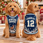 Winter Deer Pet Jersey, Personalized Dog Name Number Shirt, Snowy Forest Christmas Outfit, Holiday Dog Gift