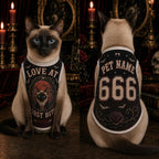 Vampire Cat Pet Jersey, Personalized Name Number Halloween Shirt, Love at First Bite Gothic Pet Outfit, Black Cat Costume Gift