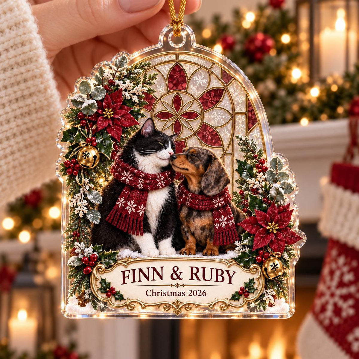 Dog Cat Christmas Ornament, Personalized Pet Name Acrylic Keepsake, Dachshund Cat Holiday Decor, Pet Lover Christmas Gift
