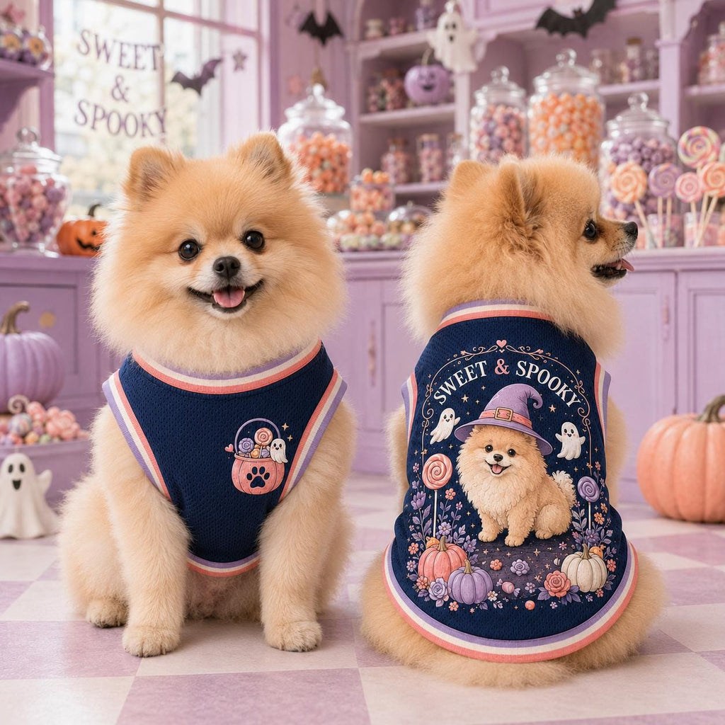 Sweet & Spooky Dog Jersey, Halloween Poodle Shirt, Witch Hat Pet Tank, Cute Ghost Pumpkin Dog Outfit, Spooky Pet Gift