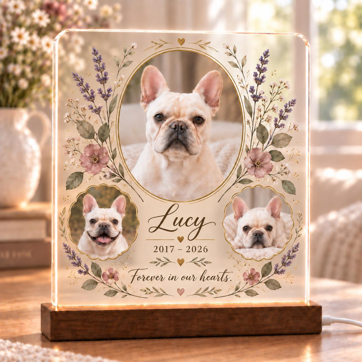 Ragdoll Cat Memorial Light, Custom Pet Photo Acrylic Plaque, Personalized Floral Remembrance Lamp, Cat Loss Sympathy Gift