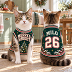 Merry & Bright Pet Jersey, Personalized Dog Name Number Shirt, Christmas Tree Pet Top, Holiday Sports Outfit, Custom Dog Gift