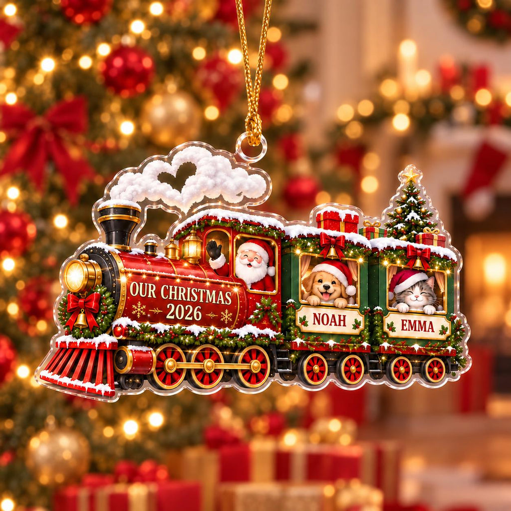 Pet Christmas Ornament, Personalized Dog Cat Name Acrylic Ornament, Christmas Train Keepsake, Pet Lover Gift 2026