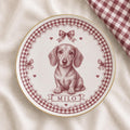 Personalized Dog Ceramic Dish, Custom Pet Name Plate, Blue Gingham Puppy Keepsake, Bow Dog Trinket Dish, Pet Lover Gift