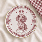 Personalized Dog Ceramic Dish, Custom Pet Name Plate, Blue Gingham Puppy Keepsake, Bow Dog Trinket Dish, Pet Lover Gift