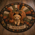 Pumpkin Cat Round Rug, Fall Autumn Cat Area Rug, Cozy Harvest Floor Mat, Cat Lover Gift, Thanksgiving Home Decor