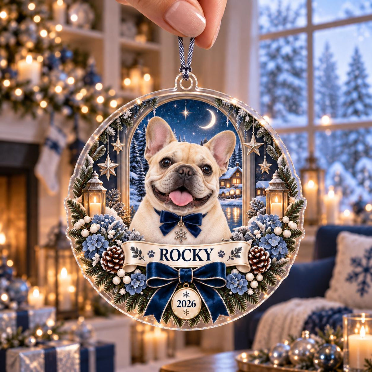 Winter Cat Ornament, Personalized Acrylic Christmas Keepsake, Custom Pet Name Year Decor, Cat Lover Holiday Gift