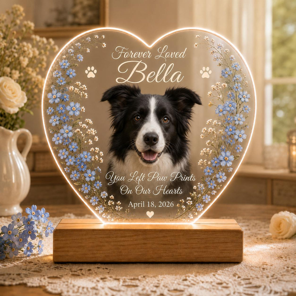 Dog Memorial Night Light, Personalized Pet Loss Acrylic Plaque, Custom Photo Remembrance Sign, Sympathy Gift for Her