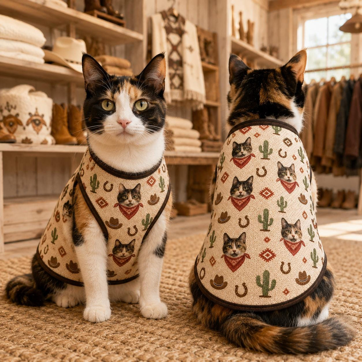 Western Cat Jersey, Personalized Pet Face Shirt, Custom Cowboy Cat Outfit, Cactus Pet Vest, Southwestern Cat Lover Gift