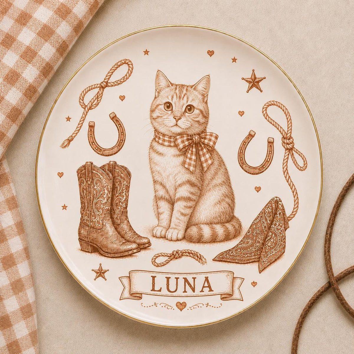 Personalized Western Dog Ceramic Dish, Custom Pet Name Plate, Cowboy Corgi Trinket Dish, Ranch Pet Keepsake, Dog Lover Gift