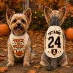 Trick or Treat Pet Jersey, Custom Name Number Dog Shirt, Sweet Little Monster Halloween Outfit, Candy Corn Puppy Costume