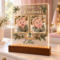 First Christmas Photo Lamp, Personalized Baby Acrylic Plaque, Custom Name Year, Rocking Horse Holiday Keepsake
