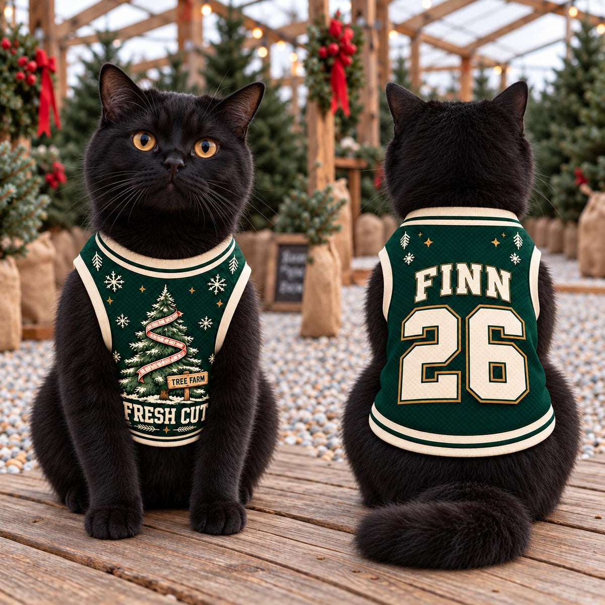 Fresh Cut Pet Jersey, Personalized Dog Name Number Shirt, Christmas Tree Farm Pet Top, Holiday Sports Outfit, Custom Dog Gift