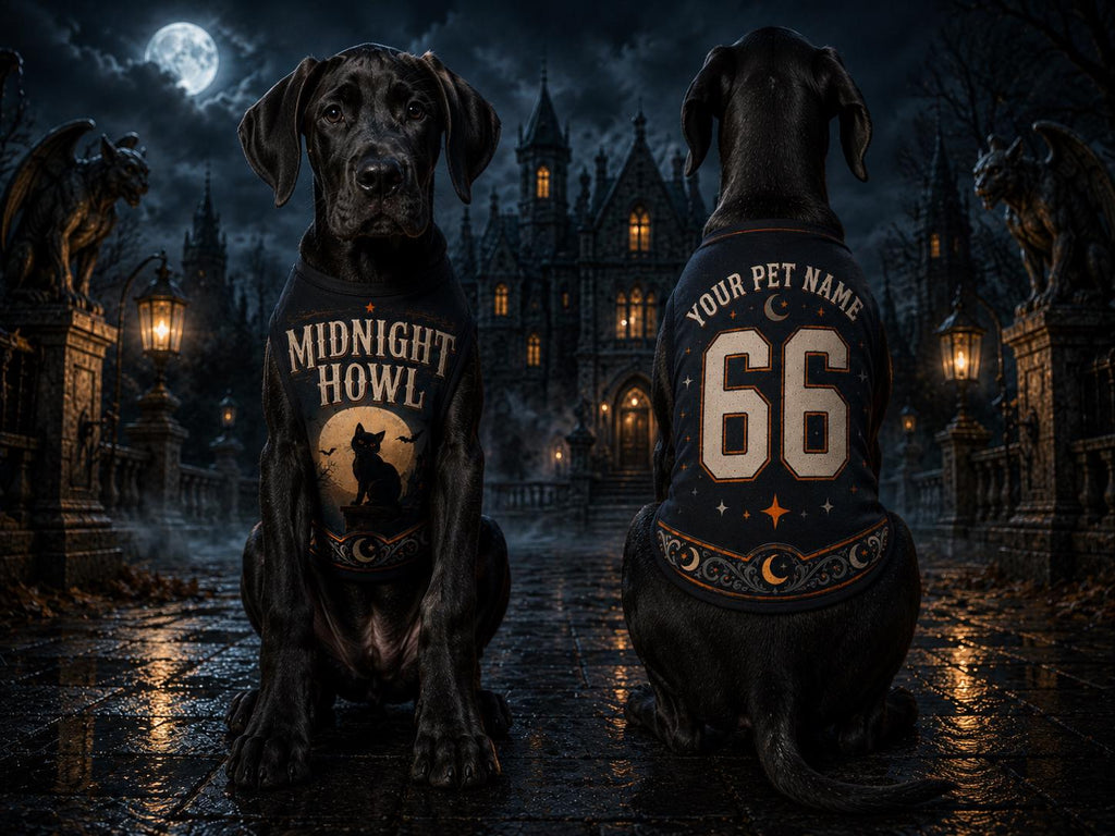 Midnight Howl Pet Jersey, Personalized Dog Name Number Shirt, Black Cat Halloween Costume, Spooky Season Pet Outfit, Pet Lover Gift