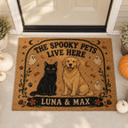 Personalized Pet Halloween Doormat, Spooky Pets Live Here Mat, Custom Dog Cat Name Door Mat, Halloween Porch Decor, Pet Lover Gift