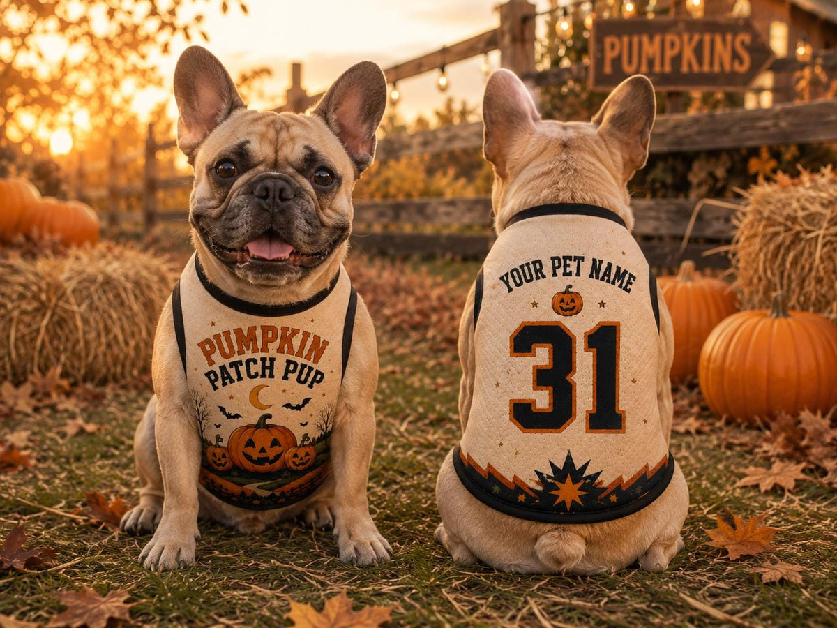 Pumpkin Patch Pup Pet Jersey, Personalized Dog Name Number Shirt, Halloween Dog Costume, Fall Pet Outfit, Pumpkin Lover Gift