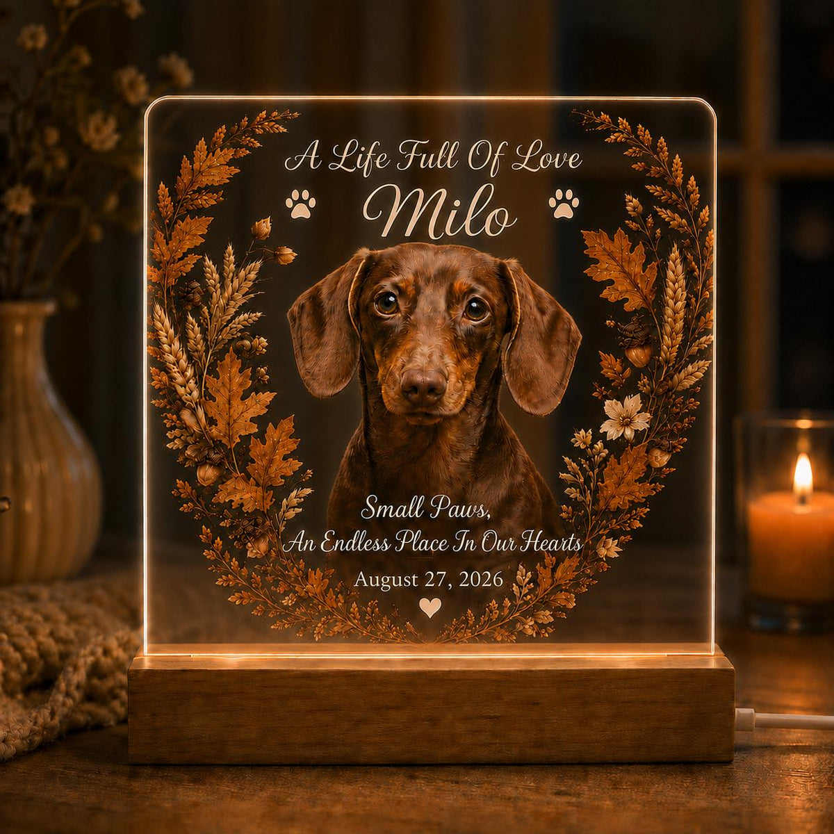 Dog Memorial Night Light, Personalized Pet Photo Acrylic Plaque, Golden Retriever Remembrance, Pet Loss Gift for Her