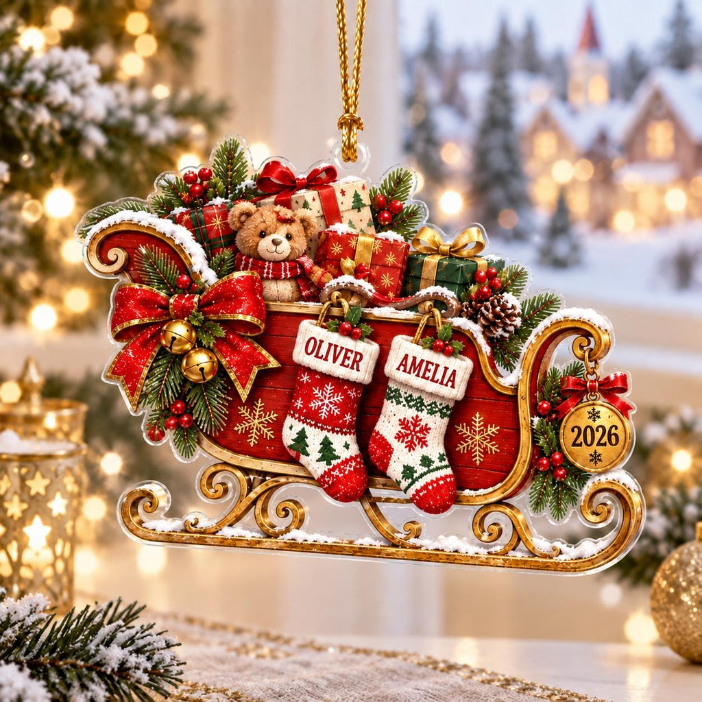 Personalized Christmas Sleigh Ornament, Custom Names Acrylic Ornament, Stocking Keepsake, Christmas 2026 Gift