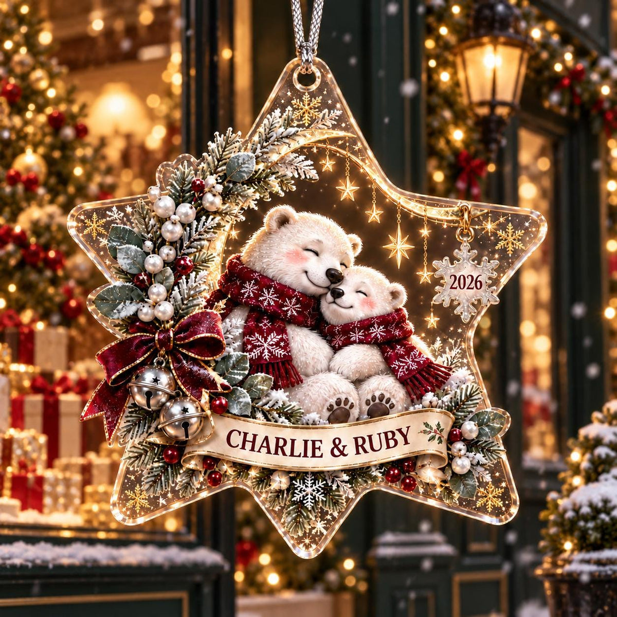 Personalized Polar Bear Christmas Ornament, Acrylic Family Keepsake, Custom Name Holiday Decor, Bear Lover Christmas Gift