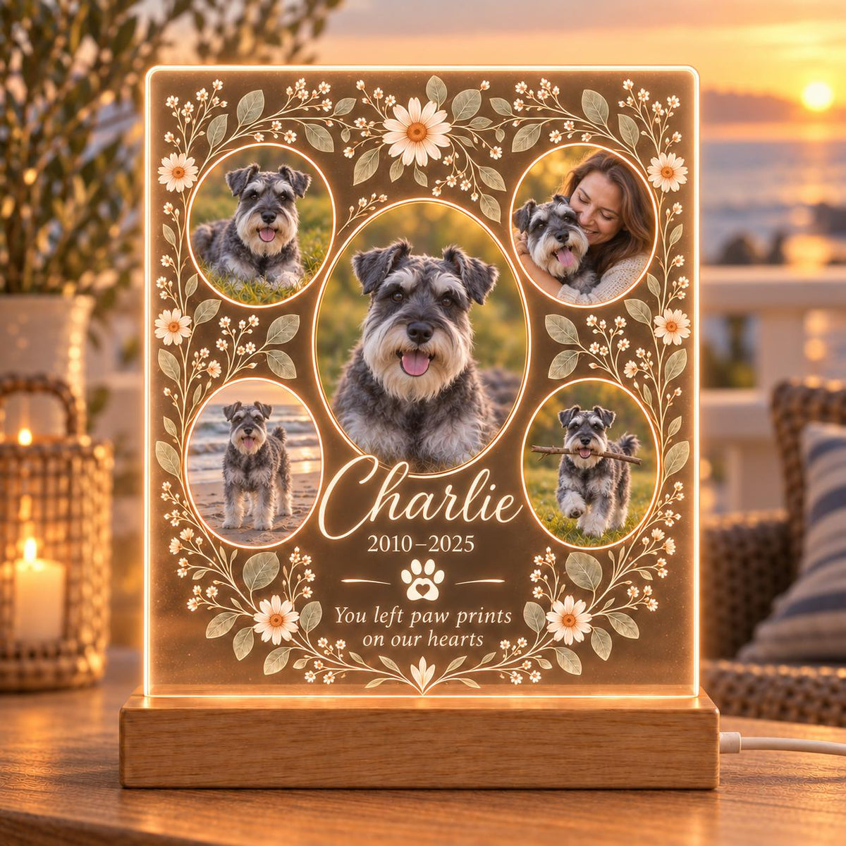 Custom Pet Memorial Lamp, Personalized Dog Photo Acrylic Plaque, Rainbow Bridge Pet Remembrance Light, Sympathy Gift for Pet Owner