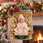 Christmas Lantern Baby Ornament, Personalized Photo Acrylic Keepsake, Custom Name Year, First Holiday Gift