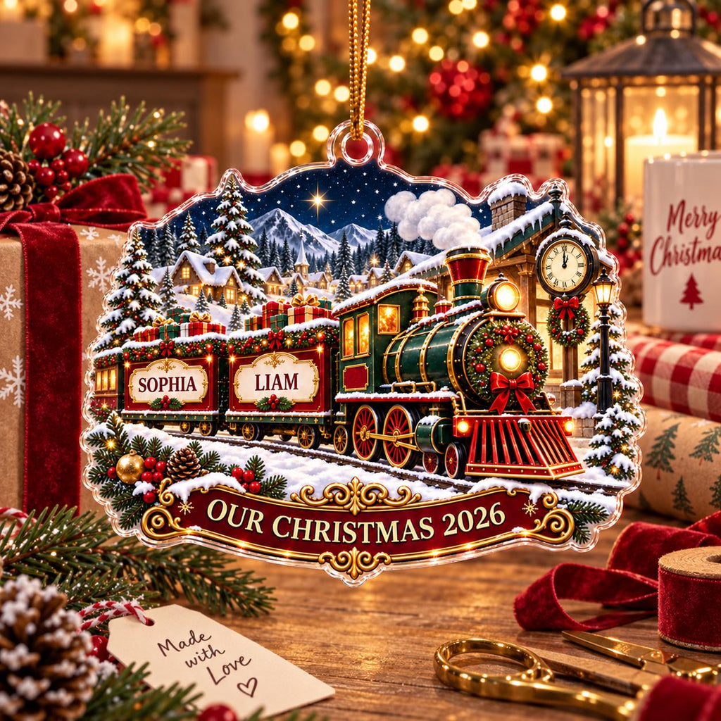 Christmas Train Ornament, Personalized Acrylic Keepsake, Custom Name Holiday Train Decor, Our Christmas 2026 Gift