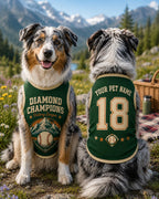 Diamond Champions Pet Jersey, Custom Dog Name Number Shirt, Victory League Baseball Outfit, Green Varsity Puppy Top