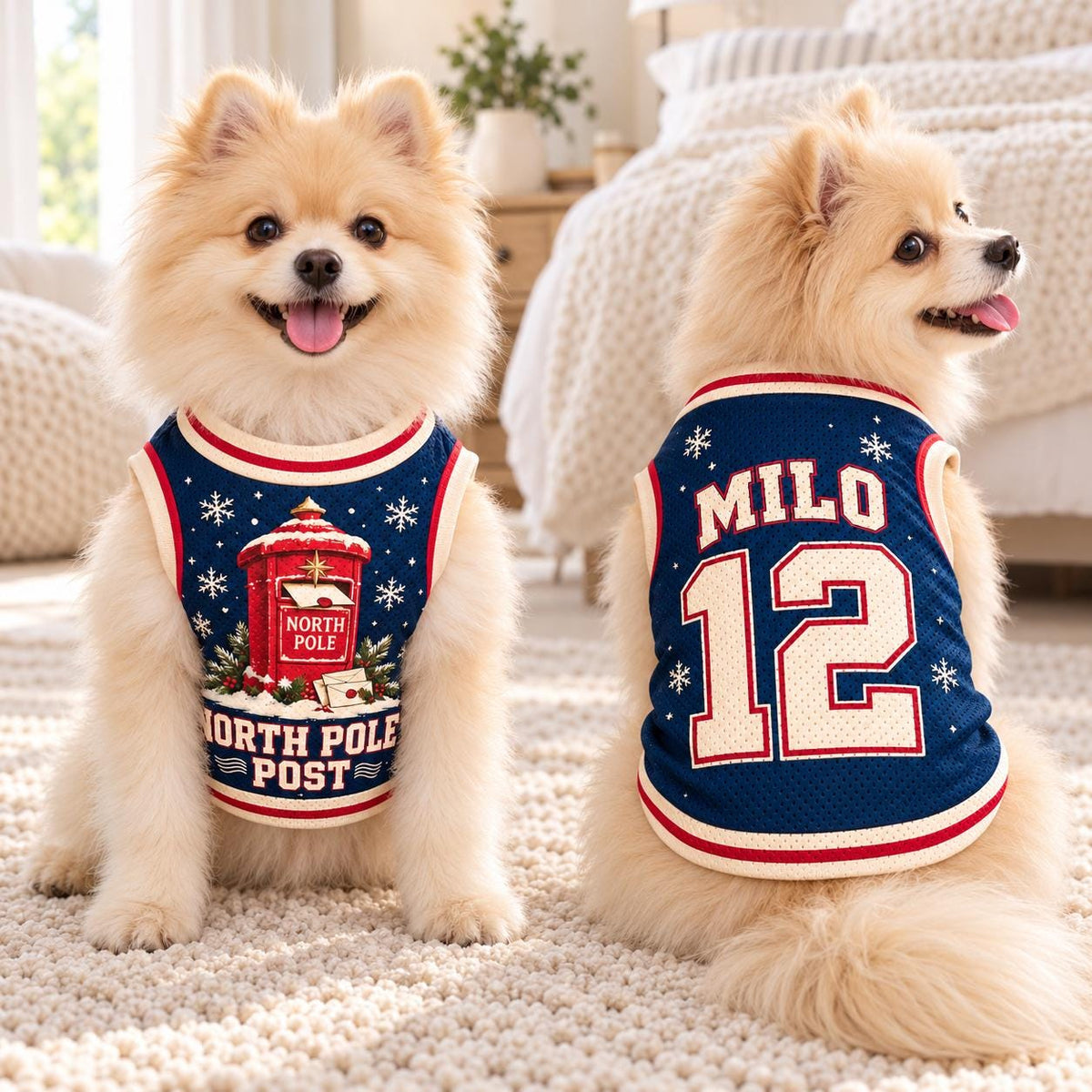 North Pole Pet Jersey, Personalized Dog Name Number Shirt, Christmas Mailbox Pet Top, Holiday Sports Outfit, Custom Dog Gift