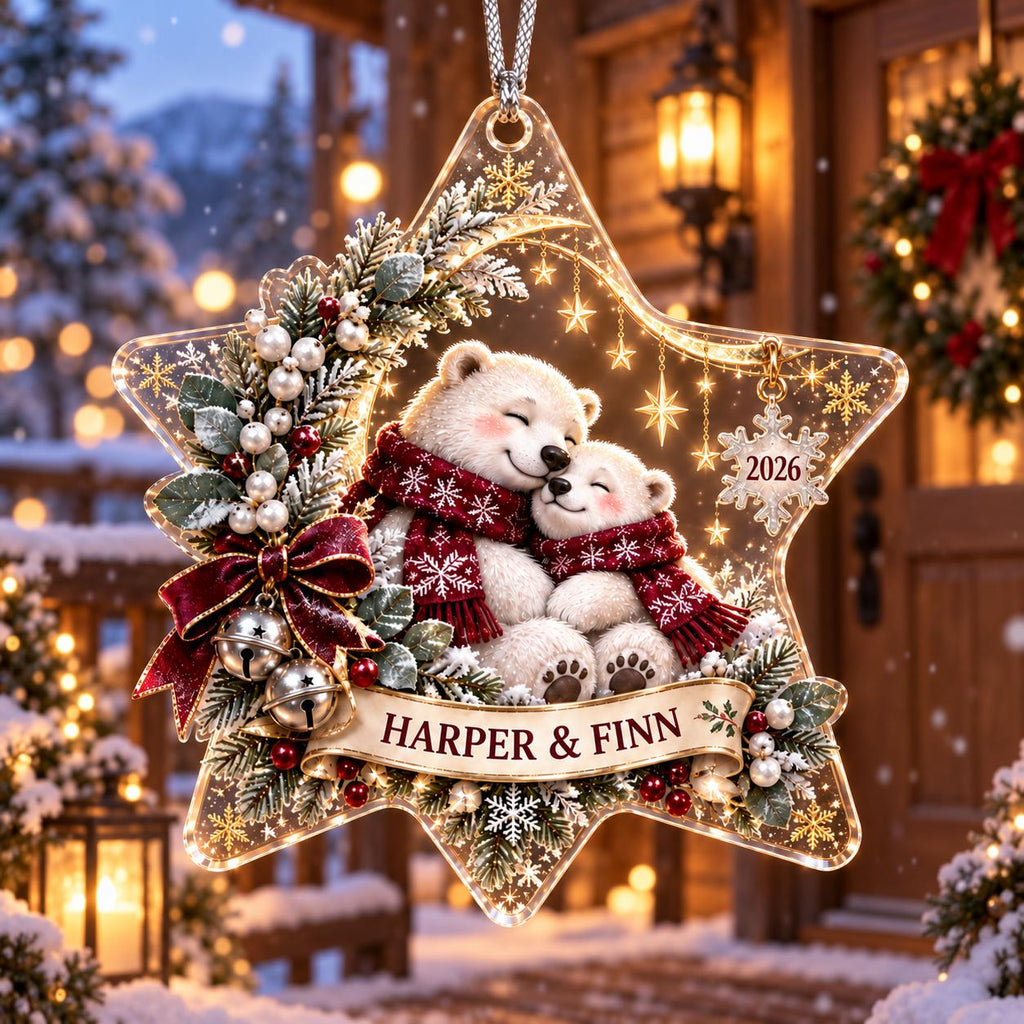 Personalized Polar Bear Christmas Ornament, Acrylic Family Keepsake, Custom Name Holiday Decor, Bear Lover Christmas Gift