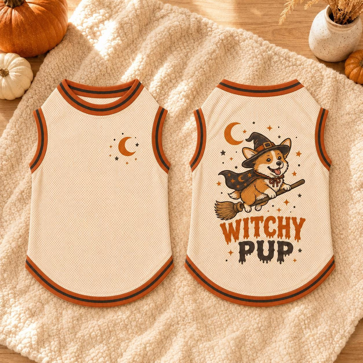 Witchy Pup Pet Jersey, Halloween Dog Shirt, Corgi Witch Costume, Spooky Pet Sports Top, Cute Fall Dog Outfit, Pet Lover Gift