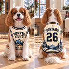 Winter Nights Pet Jersey, Personalized Dog Name Number Shirt, Snowy Mountain Christmas Pet Top, Holiday Sports Outfit, Custom Dog Gift