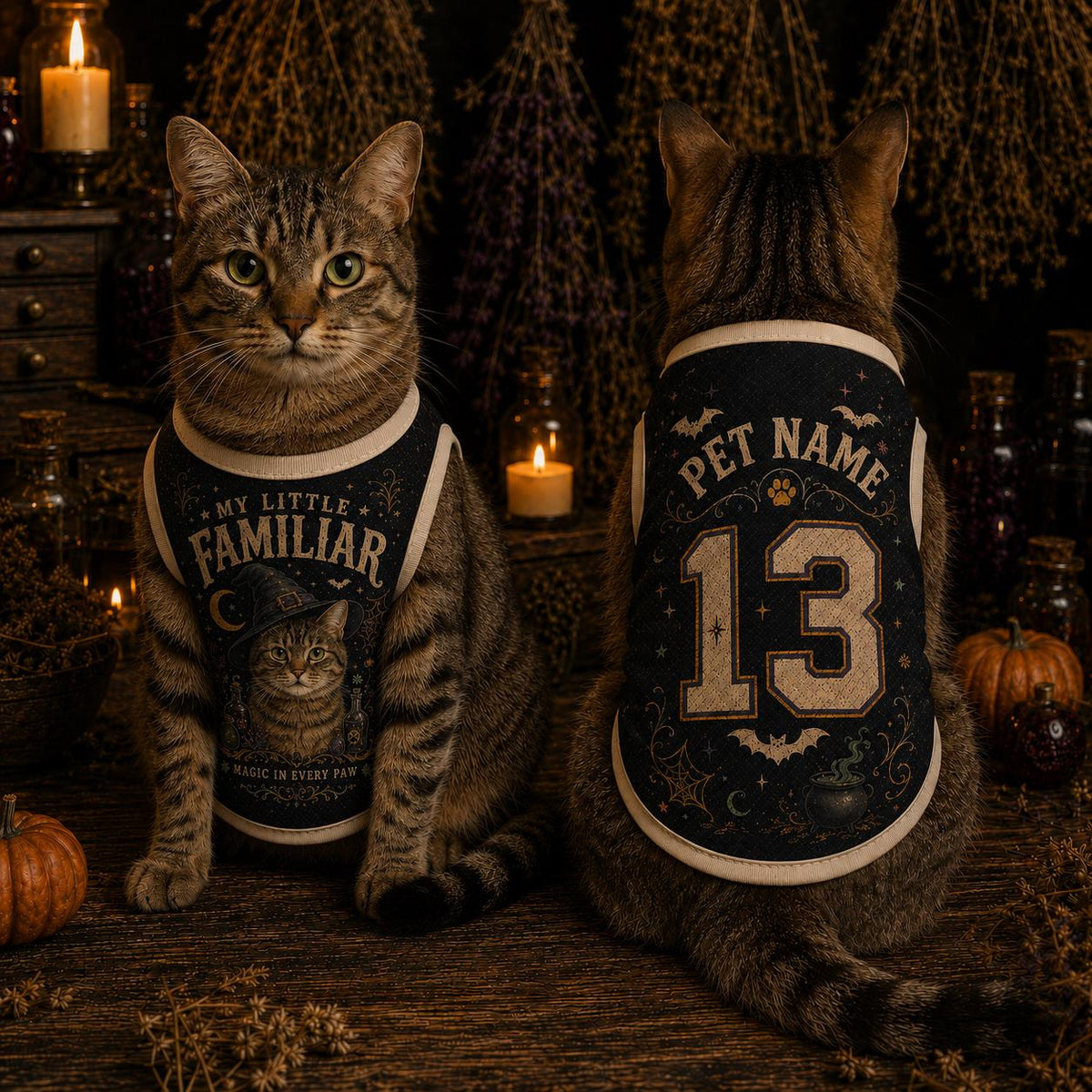 Little Familiar Pet Jersey, Personalized Witch Dog Shirt, Custom Pet Name Number Halloween Vest, Magic in Every Paw Pet Outfit