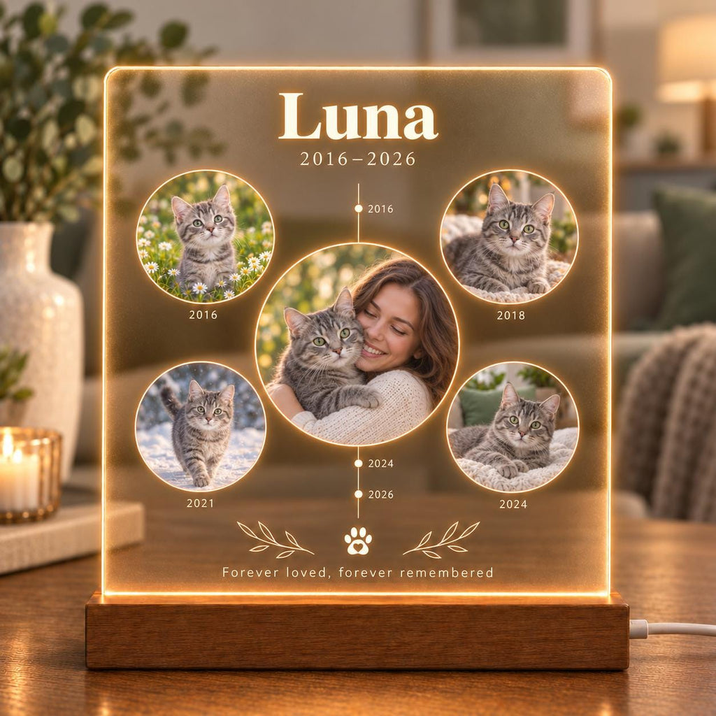 Personalized Pet Memorial Light, Custom Dog Photo Acrylic Plaque, Pet Memory Timeline Lamp, Sympathy Gift for Dog Parents