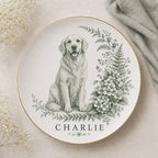 Personalized French Bulldog Portrait Plate, Custom Dog Portrait, Frenchie Memorial Gift, Custom Pet Name Plate, Botanical Dog Lover Gift