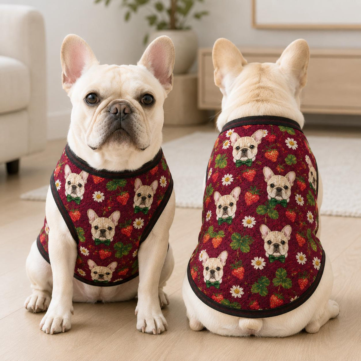 Custom Pet Face Dog Jersey, Personalized Puppy Shirt, Strawberry Floral Pet Outfit, Custom Photo Dog Vest, Dog Lover Gift