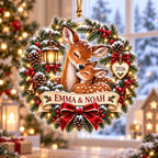 Personalized Deer Christmas Ornament, Acrylic Family Keepsake, Doe and Fawn Holiday Decor, Custom Name Christmas Gift