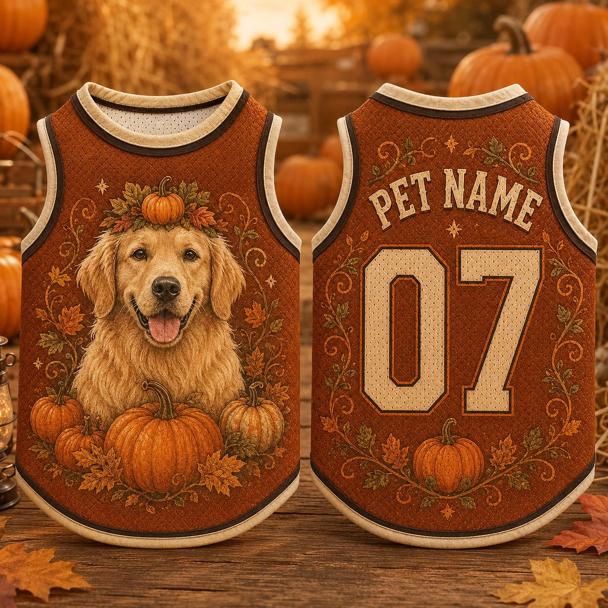 Pumpkin Dog Jersey, Personalized Pet Name Number Shirt, Fall Harvest Pet Outfit, Golden Retriever Autumn Jersey, Thanksgiving Dog Gift