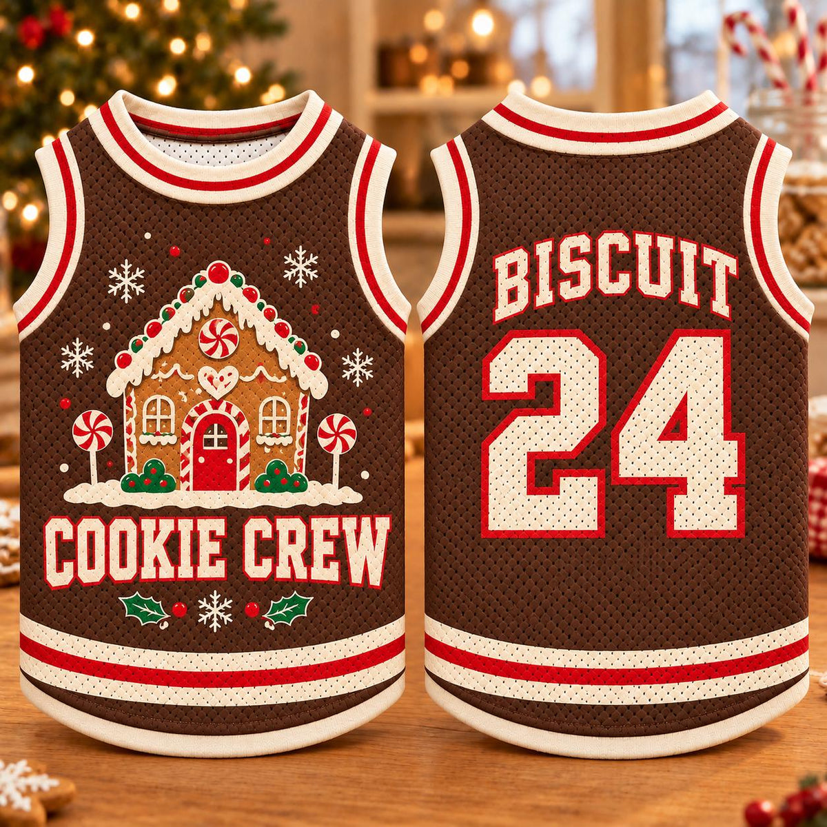 Gingerbread Pet Jersey, Personalized Dog Name Number Shirt, Cookie Crew Christmas Pet Top, Holiday Sports Outfit, Custom Dog Gift
