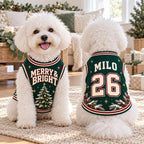 Merry & Bright Pet Jersey, Personalized Dog Name Number Shirt, Christmas Tree Pet Top, Holiday Sports Outfit, Custom Dog Gift