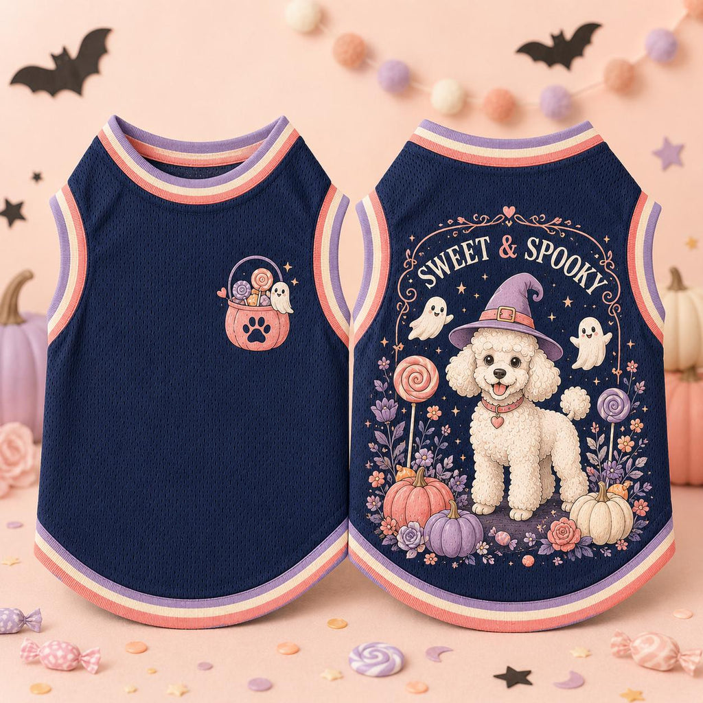Sweet & Spooky Dog Jersey, Halloween Poodle Shirt, Witch Hat Pet Tank, Cute Ghost Pumpkin Dog Outfit, Spooky Pet Gift