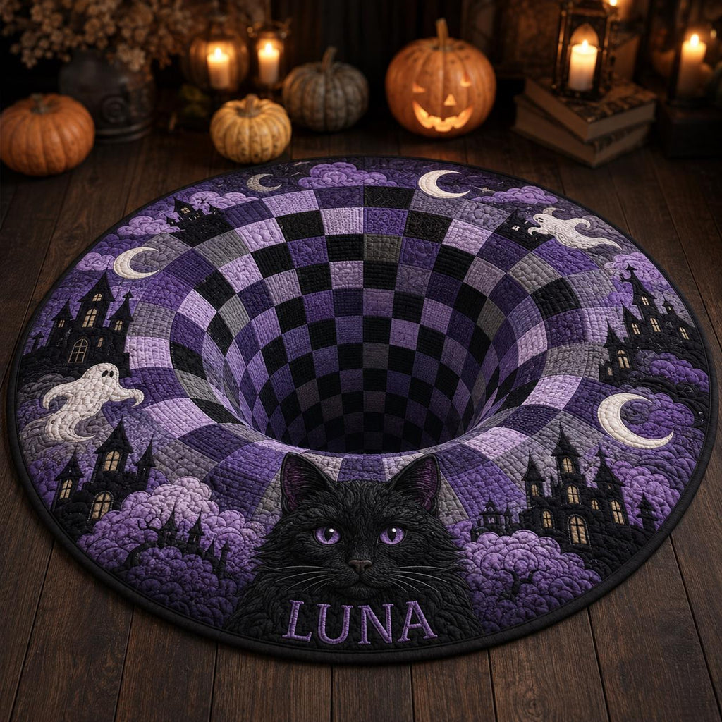Personalized Corgi Halloween Rug, Custom Pet Name Round Carpet, Pumpkin Raven Forest Mat, Spooky Fall Dog Lover Gift