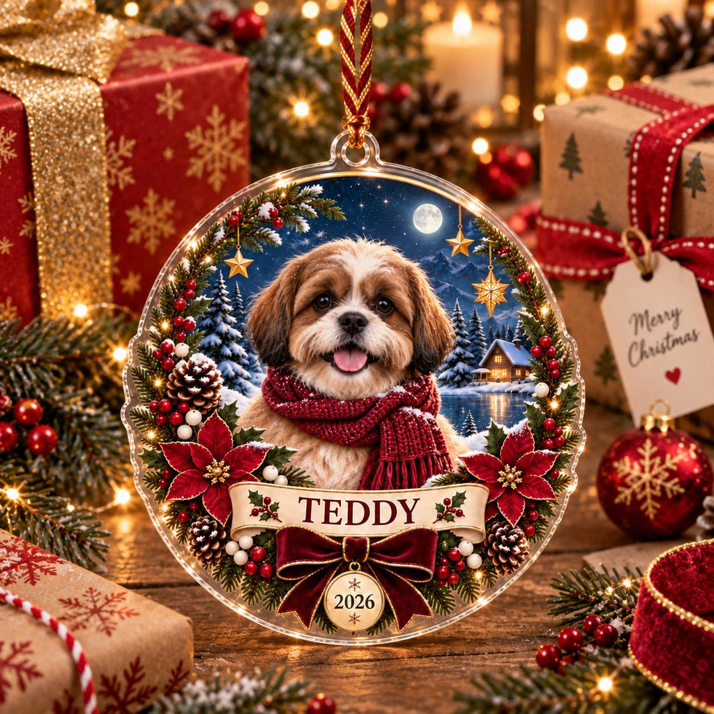 Golden Retriever Christmas Ornament, Personalized Dog Acrylic Keepsake, Custom Pet Name Year Decor, Dog Lover Holiday Gift