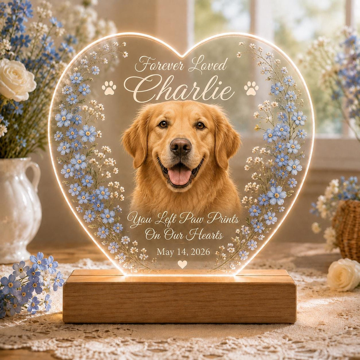 Dog Memorial Night Light, Personalized Pet Loss Acrylic Plaque, Custom Photo Remembrance Sign, Sympathy Gift for Her